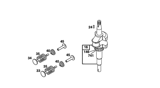 Crankshaft Diagram and Parts List for 12E802-0830-XX  Briggs and Stratton Engine